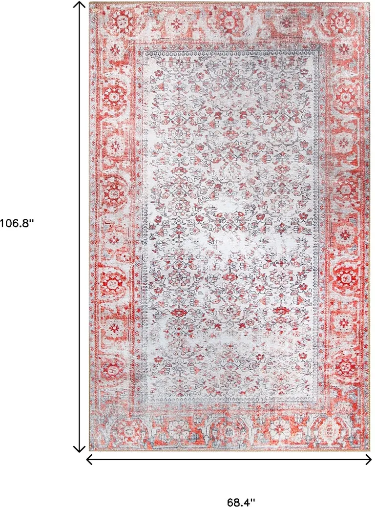 Berry Red Oriental Power Loom Stain Resistant Area Rug Photo 2