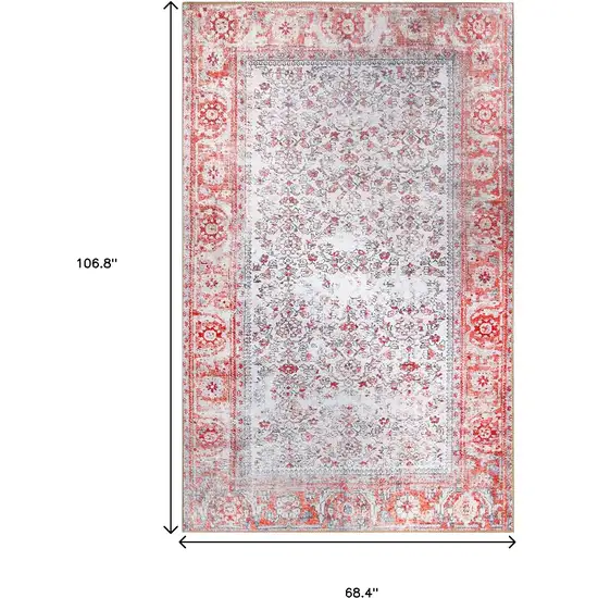 Berry Red Oriental Power Loom Stain Resistant Area Rug Photo 2