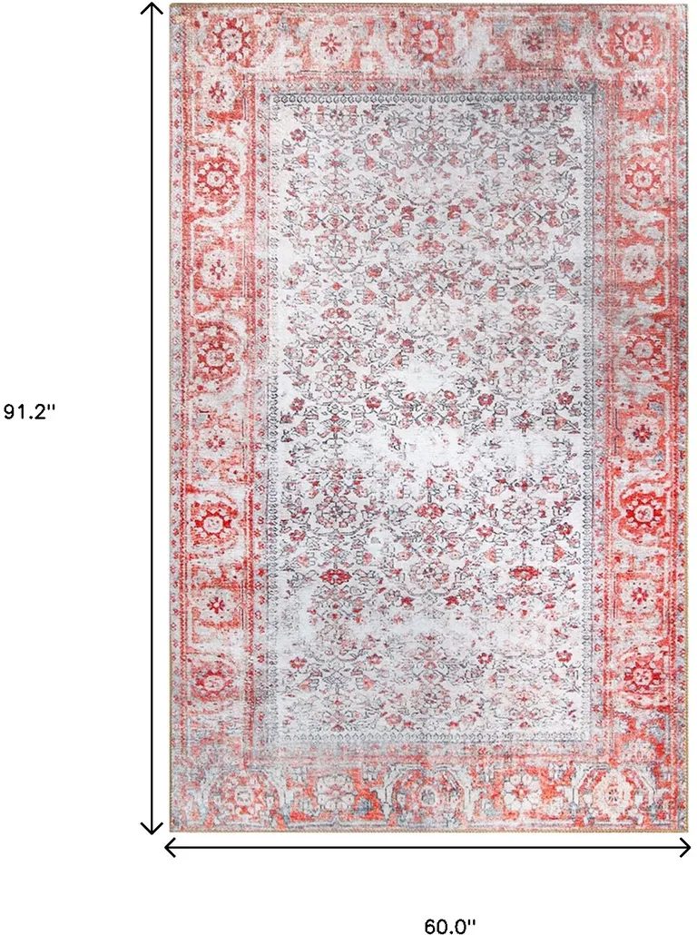 Berry Red Oriental Power Loom Stain Resistant Area Rug Photo 2