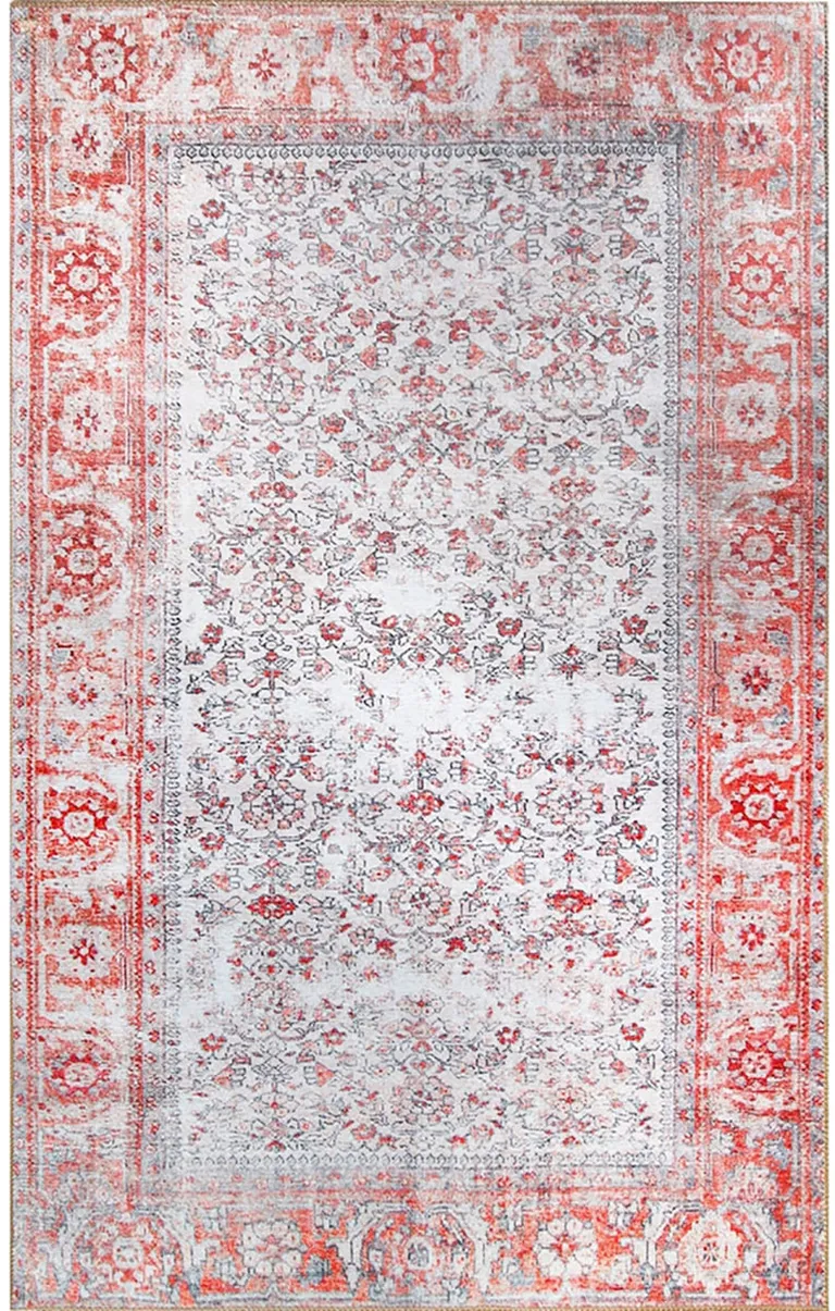 Berry Red Oriental Power Loom Stain Resistant Area Rug Photo 1