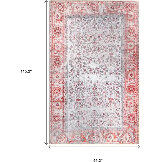 Berry Red Oriental Power Loom Stain Resistant Area Rug Photo 2