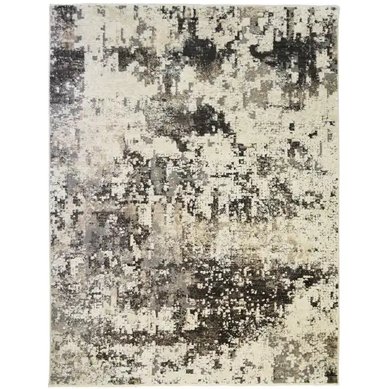 Black Abstract Distressed Area Rug With Fringe Photo 5