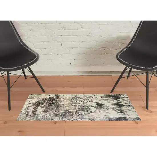 Black Abstract Distressed Area Rug With Fringe Photo 2