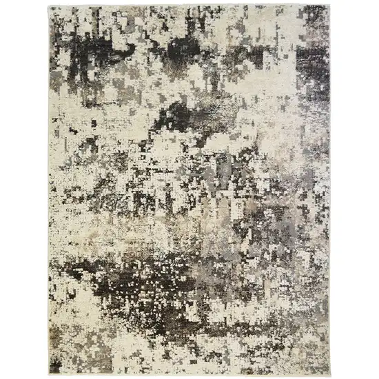 Black Abstract Distressed Area Rug With Fringe Photo 3