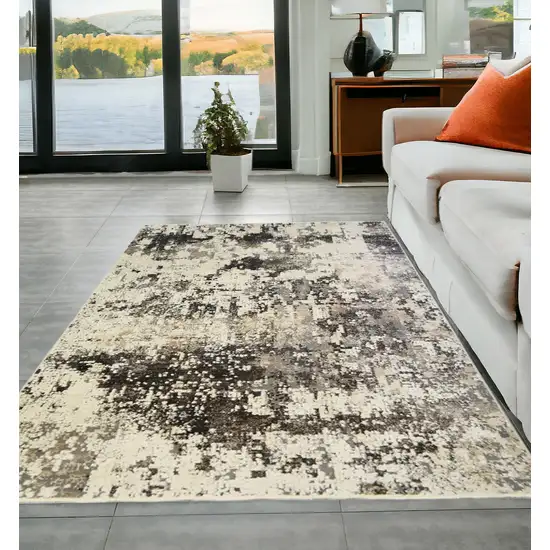 Black Abstract Distressed Area Rug With Fringe Photo 1