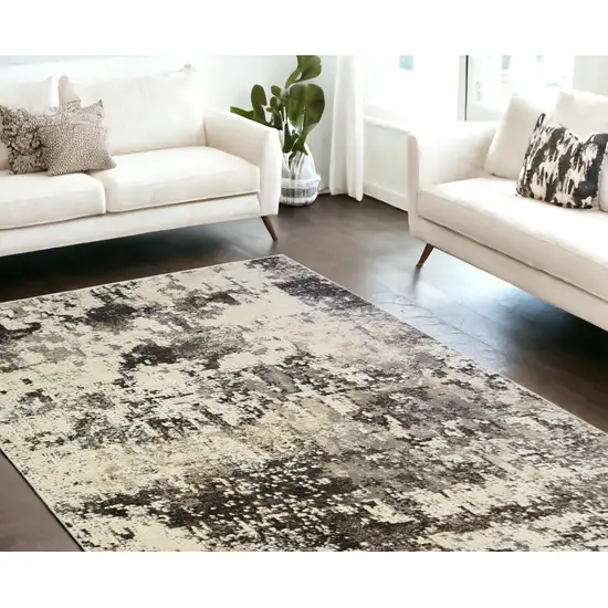 Black Abstract Distressed Area Rug With Fringe Photo 1