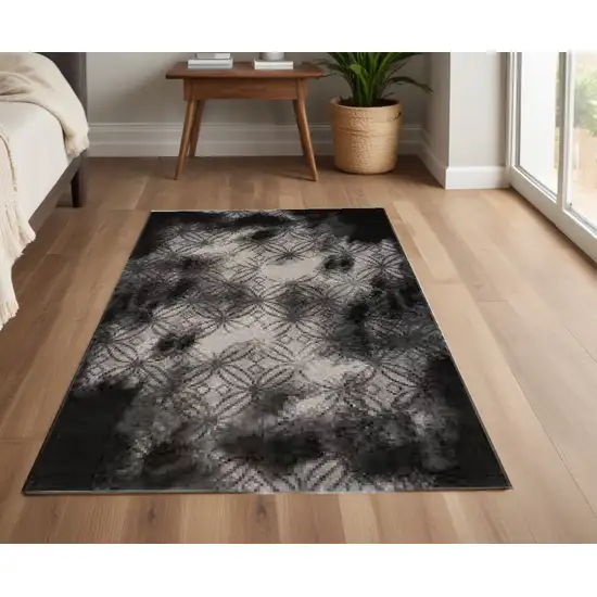 Black Abstract Power Loom Stain Resistant Area Rug Photo 2