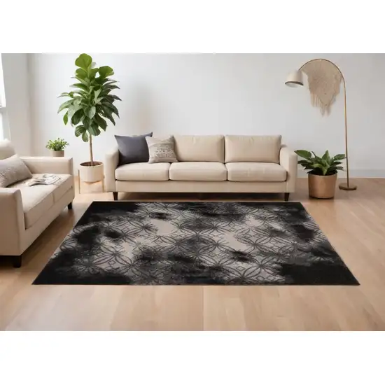 Black Abstract Power Loom Stain Resistant Area Rug Photo 1