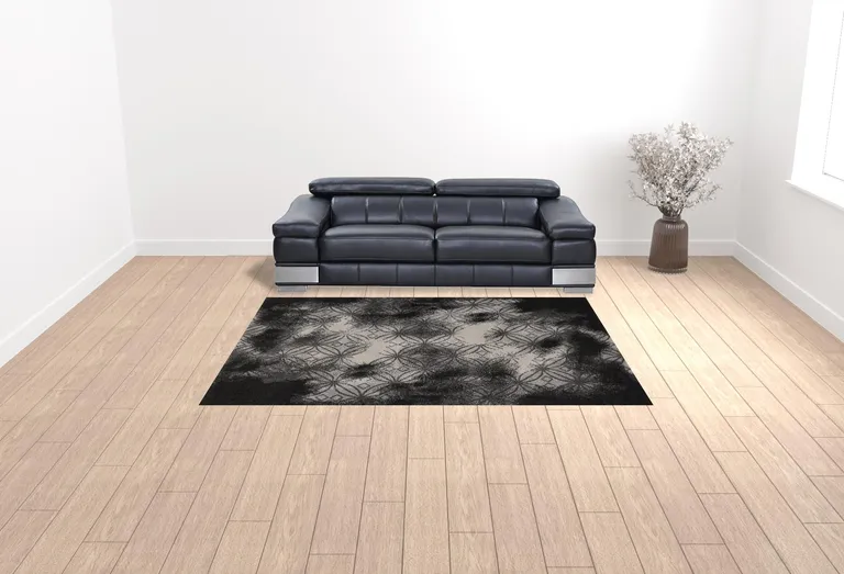 Black Abstract Power Loom Stain Resistant Area Rug Photo 4