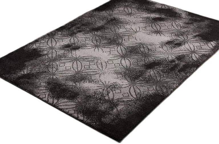 Black Abstract Power Loom Stain Resistant Area Rug Photo 2