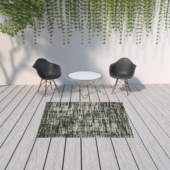 Black Abstract Stain Resistant Indoor Outdoor Area Rug Photo 3