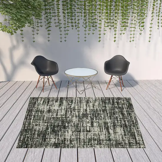 Black Abstract Stain Resistant Indoor Outdoor Area Rug Photo 3