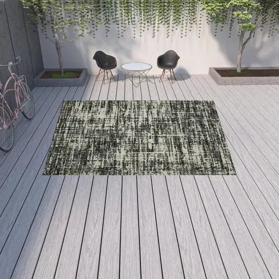 Black Abstract Stain Resistant Indoor Outdoor Area Rug Photo 3