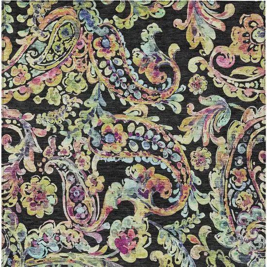 Black And Artichoke Green Paisley Washable Indoor Outdoor Area Rug Photo 8