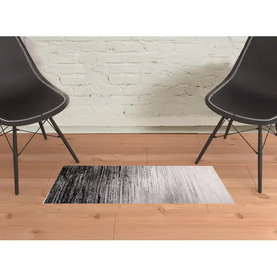 Black And Dark Gray Abstract Stain Resistant Area Rug Photo 2