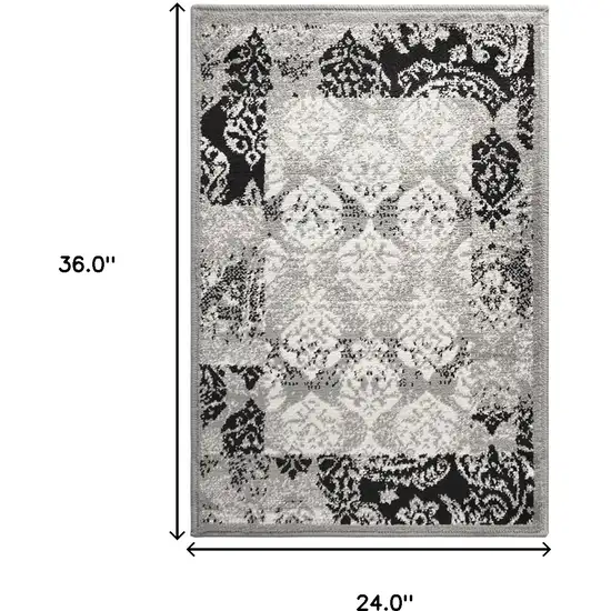 Black And Gray Damask Power Loom Distressed Stain Resistant Area Rug Photo 7