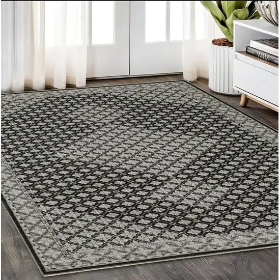 Black And Gray Diamond Area Rug With Fringe Photo 1