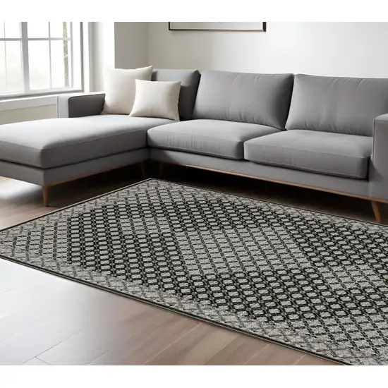 Black And Gray Diamond Area Rug With Fringe Photo 1