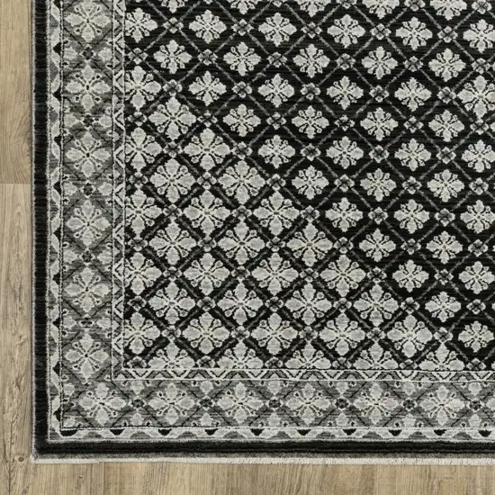 Black And Gray Diamond Area Rug With Fringe Photo 6