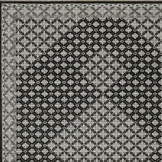 Black And Gray Diamond Area Rug With Fringe Photo 7