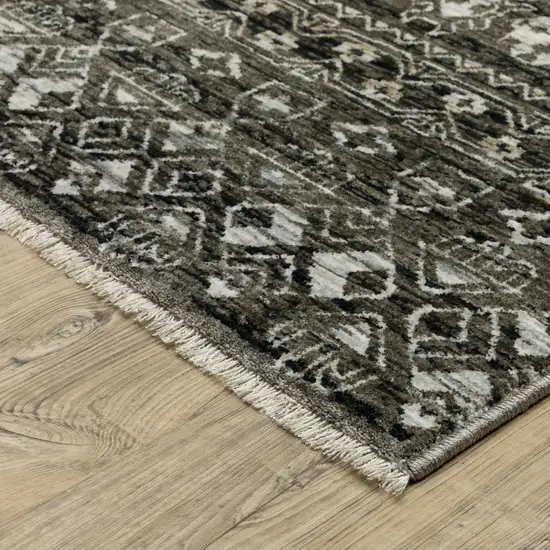 Black And Gray Tribal Area Rug With Fringe Photo 5