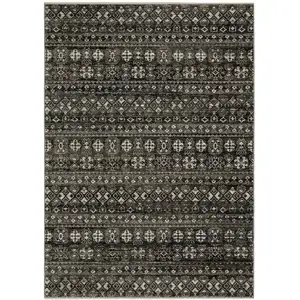 Photo of Black And Gray Tribal Area Rug With Fringe