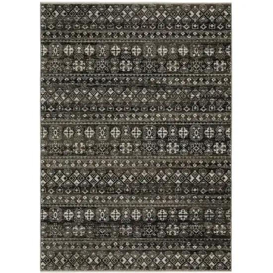 Black And Gray Tribal Area Rug With Fringe Photo 2