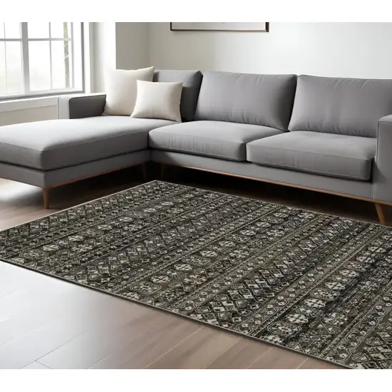 Black And Gray Tribal Area Rug With Fringe Photo 1