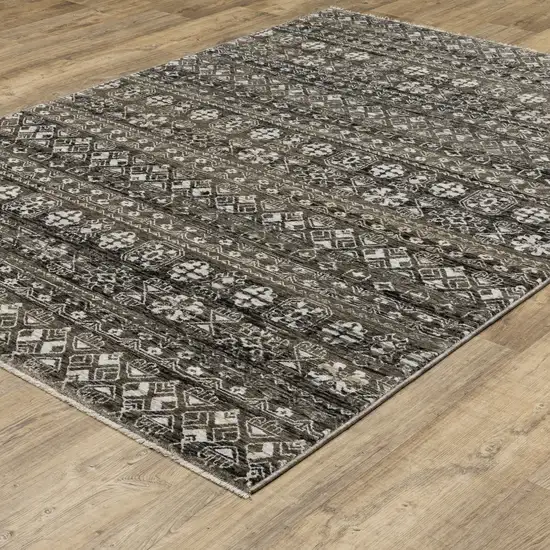 Black And Gray Tribal Area Rug With Fringe Photo 6