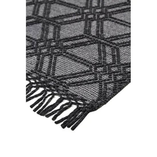 Black And Gray Wool Geometric Hand Woven Area Rug With Fringe Photo 4