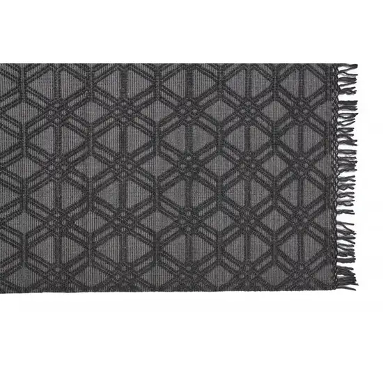 Black And Gray Wool Geometric Hand Woven Area Rug With Fringe Photo 1