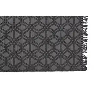 Photo of Black And Gray Wool Geometric Hand Woven Area Rug With Fringe