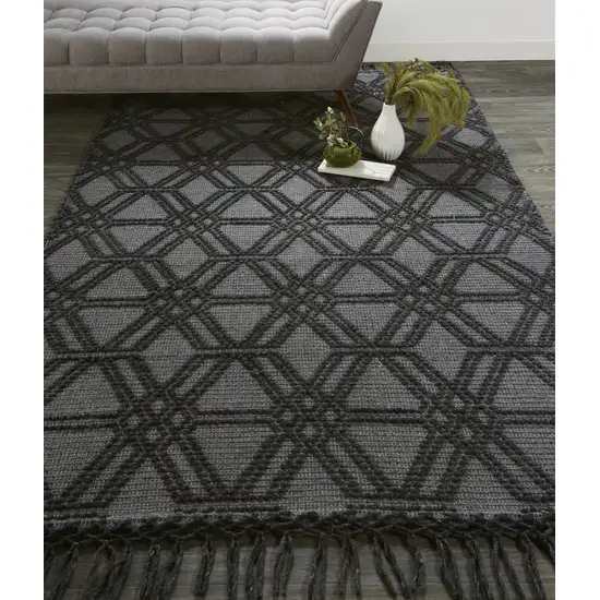 Black And Gray Wool Geometric Hand Woven Area Rug With Fringe Photo 6