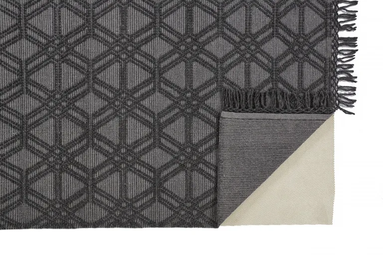 Black And Gray Wool Geometric Hand Woven Area Rug With Fringe Photo 2