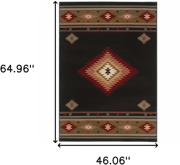 Black And Green Southwestern Power Loom Stain Resistant Area Rug Photo 5