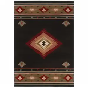 Photo of Black And Green Southwestern Power Loom Stain Resistant Area Rug