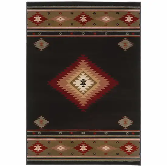 Black And Green Southwestern Power Loom Stain Resistant Area Rug Photo 1