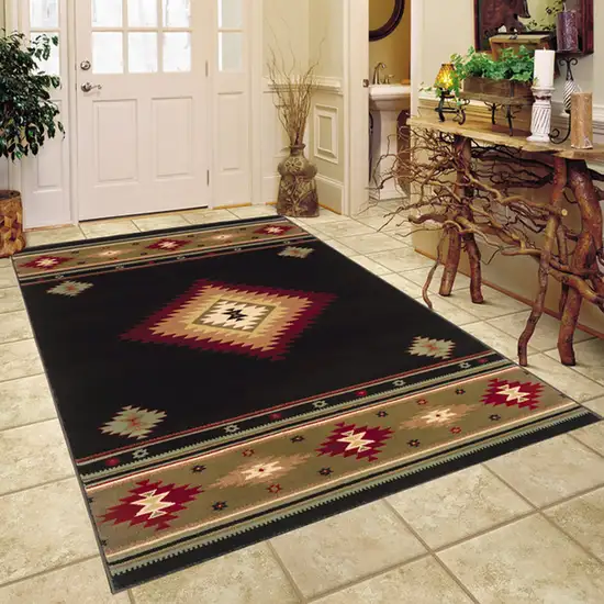 Black And Green Southwestern Power Loom Stain Resistant Area Rug Photo 3