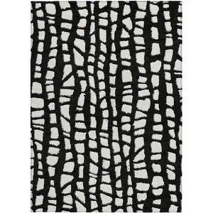 Photo of Black And Ivory Abstract Washable Indoor Outdoor Area Rug