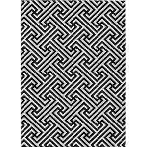 Photo of Black And Ivory Geometric Washable Indoor Outdoor Area Rug