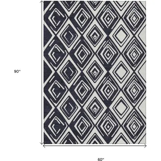 Black And Ivory Geometric Washable Indoor Outdoor Area Rug Photo 3