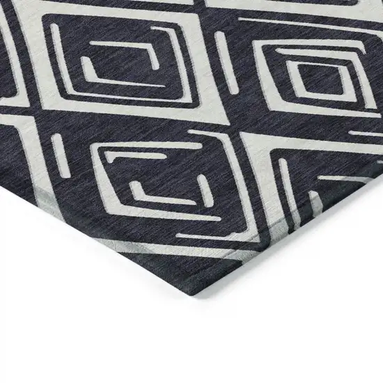 Black And Ivory Geometric Washable Indoor Outdoor Area Rug Photo 5