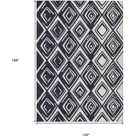 Black And Ivory Geometric Washable Indoor Outdoor Area Rug Photo 3