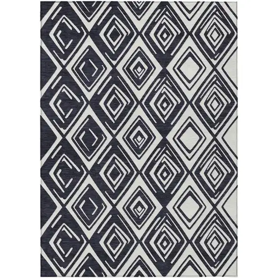 Black And Ivory Geometric Washable Indoor Outdoor Area Rug Photo 2