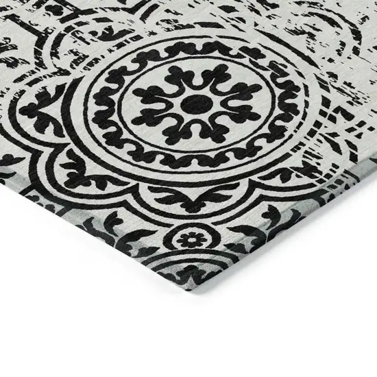 Black And Ivory Medallion Washable Indoor Outdoor Area Rug Photo 3