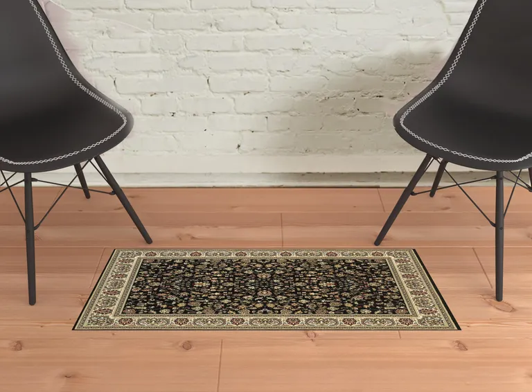 Black And Ivory Oriental Power Loom Stain Resistant Area Rug Photo 2