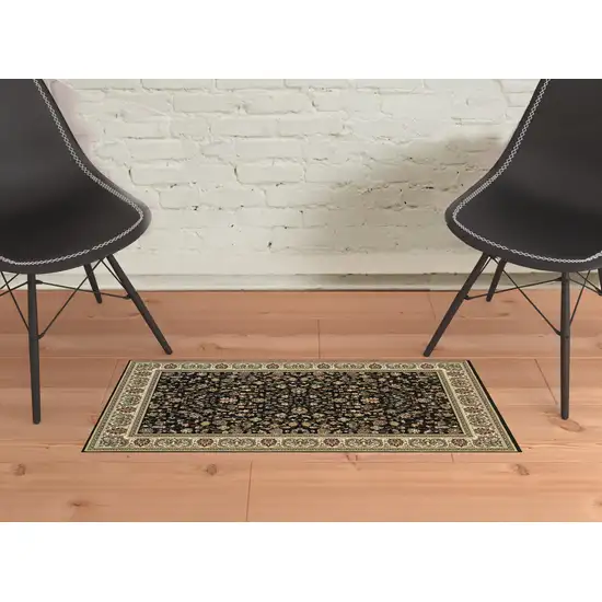 Black And Ivory Oriental Power Loom Stain Resistant Area Rug Photo 2