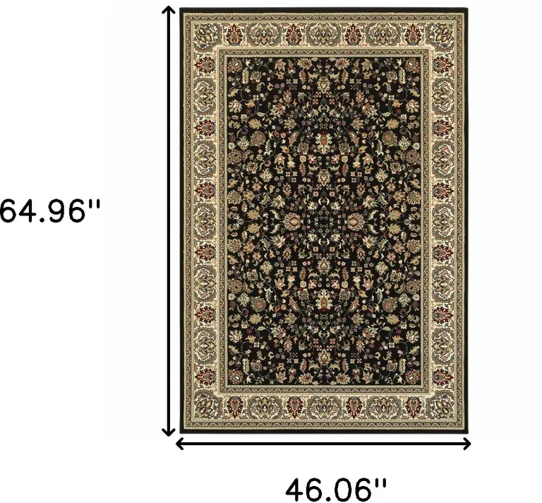 Black And Ivory Oriental Power Loom Stain Resistant Area Rug Photo 5