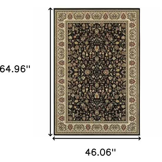 Black And Ivory Oriental Power Loom Stain Resistant Area Rug Photo 5