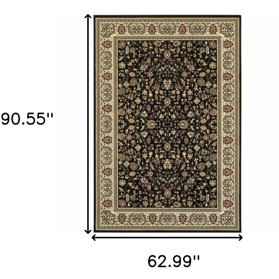 Black And Ivory Oriental Power Loom Stain Resistant Area Rug Photo 5